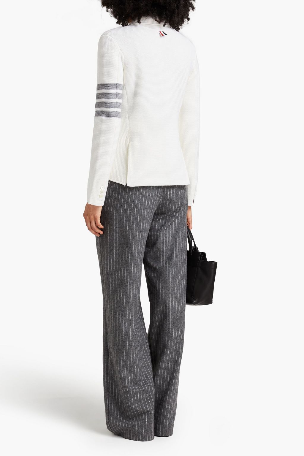 THOM BROWNE بليزر من مزيج الصوف المحبوك بنمط وافل وبتصميم مخطط