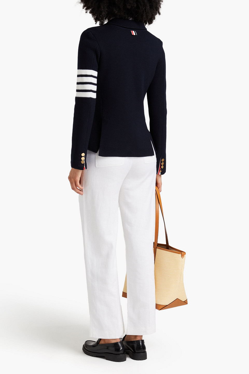 Thom Browne Striped Waffle-knit Wool-blend Blazer In Midnight Blue