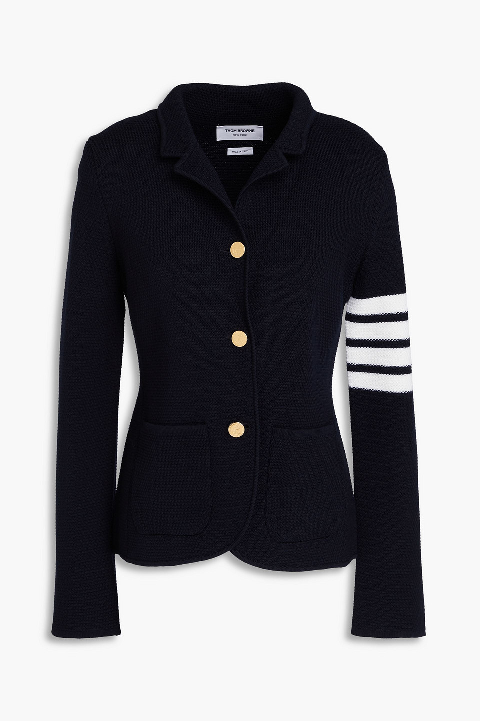 Thom Browne Striped Waffle-knit Wool-blend Blazer In Midnight Blue