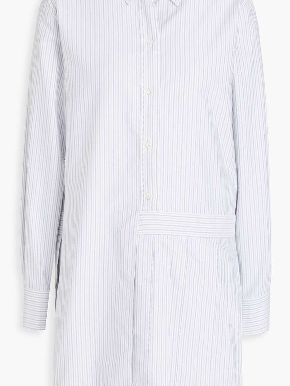 asymmetric pleated striped cotton mini shirt dress