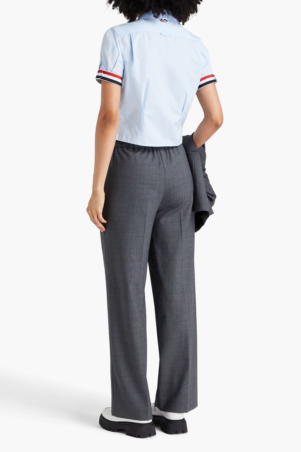 THOM BROWNE قميص من قطن بوبلين بتصميم مخطط