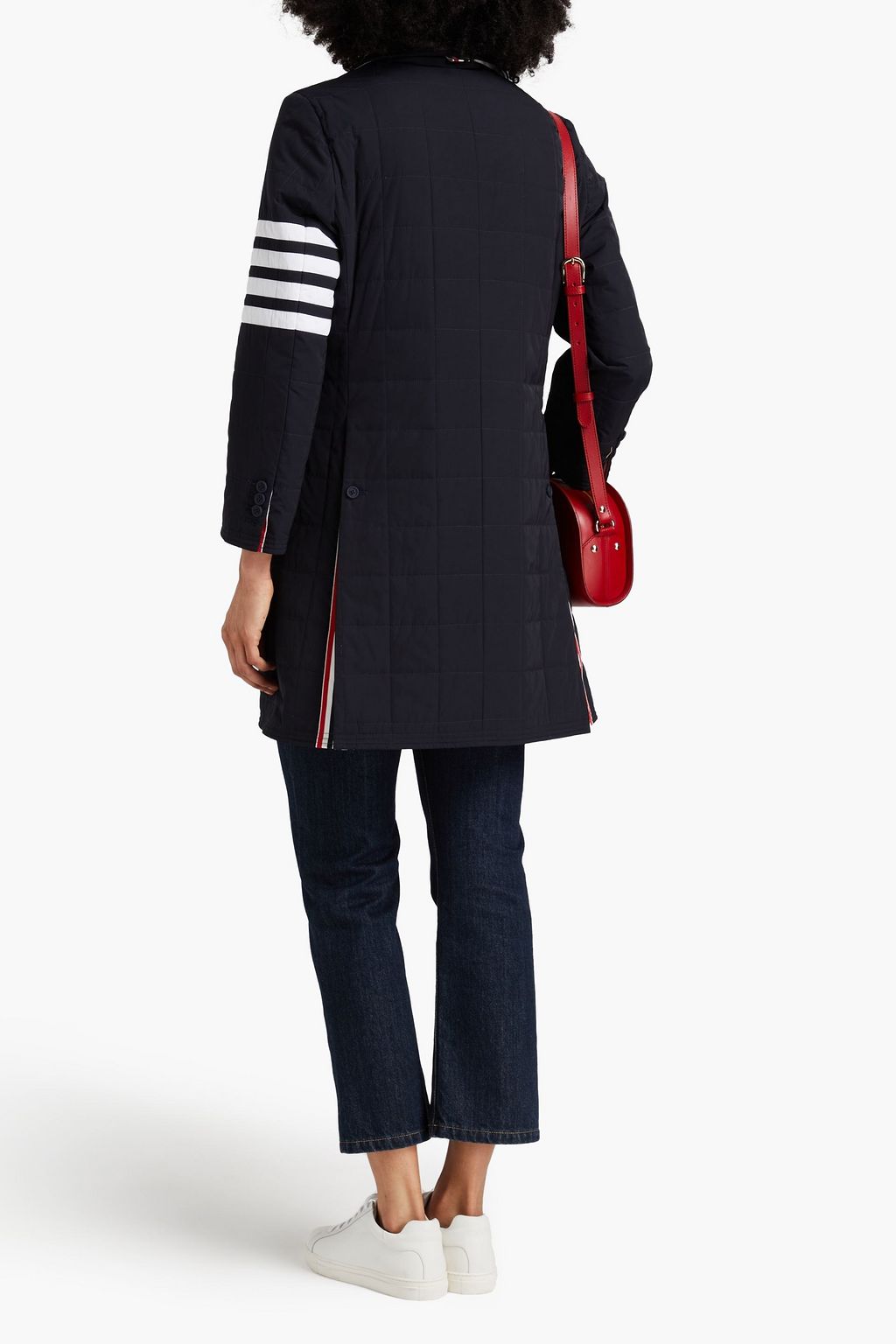 THOM BROWNE معطف من قماش عازل بتصميم مبطّن ومخطط