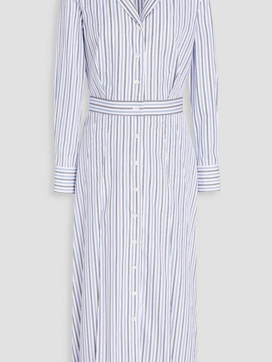 pleated striped cotton-poplin midi shirt dress
