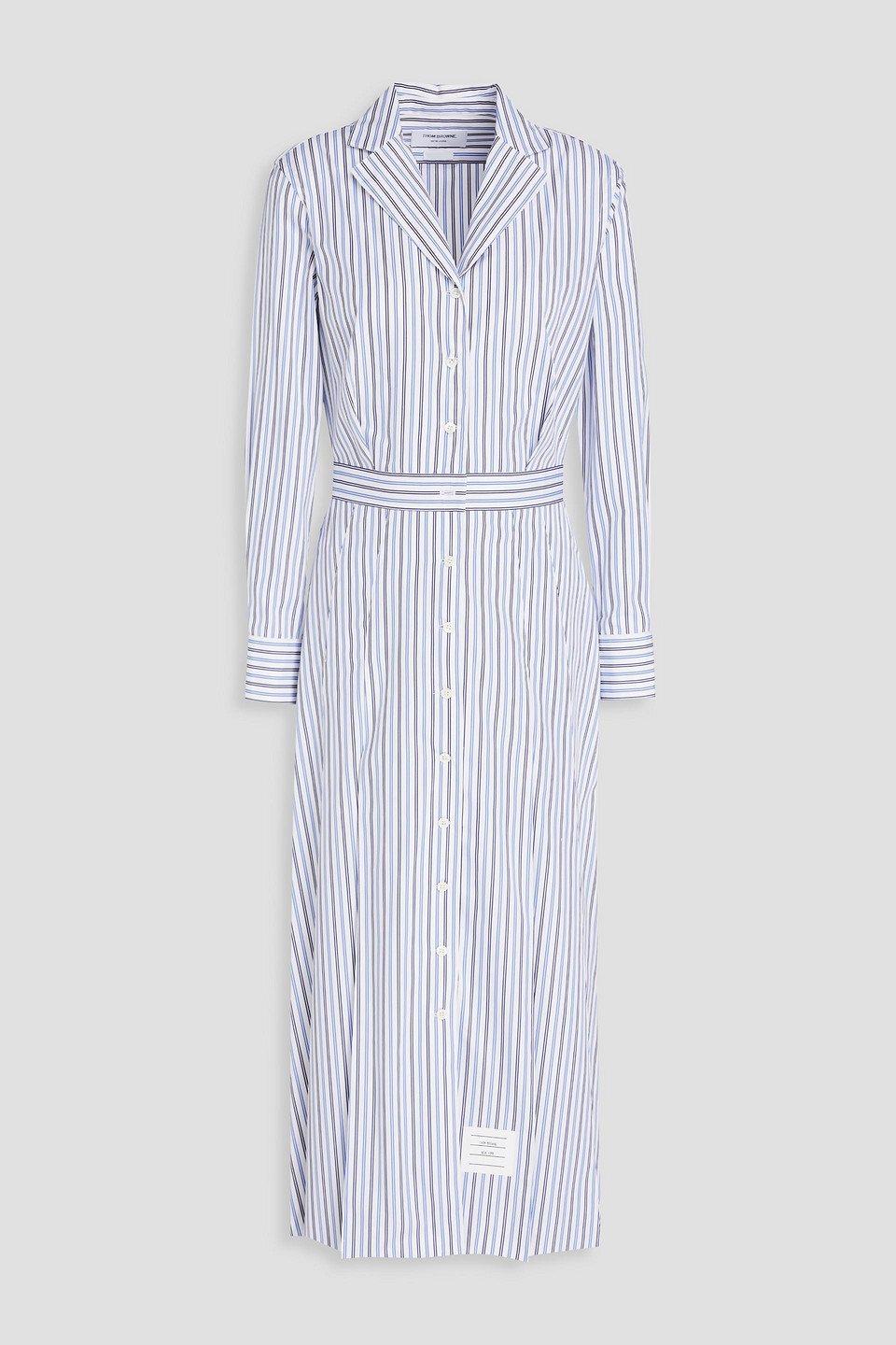 Thom Browne Pleated Striped Cotton-poplin Midi Shirt Dress In Weiss