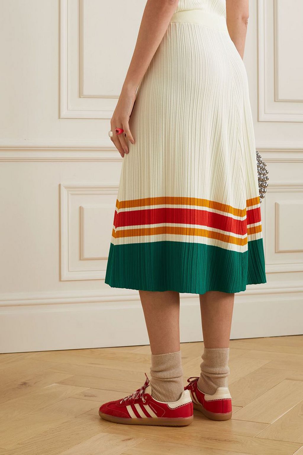 WALES BONNER Harp striped plissé-jersey midi skirt