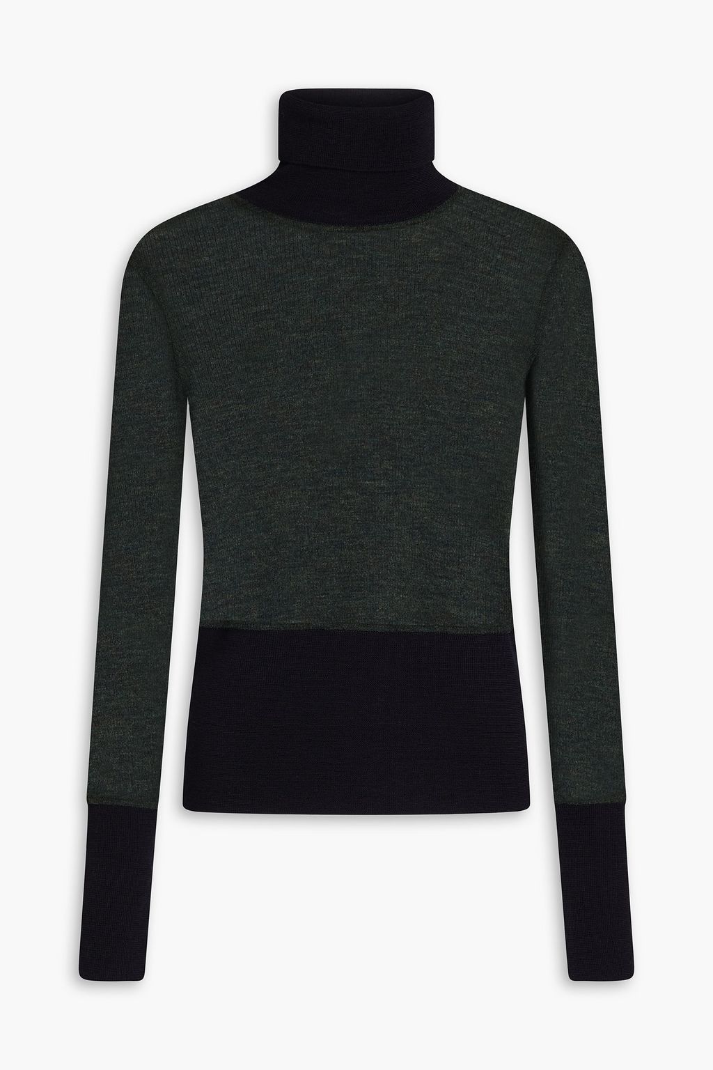 THOM BROWNE Two tone ribbed wool turtleneck top THE OUTNET