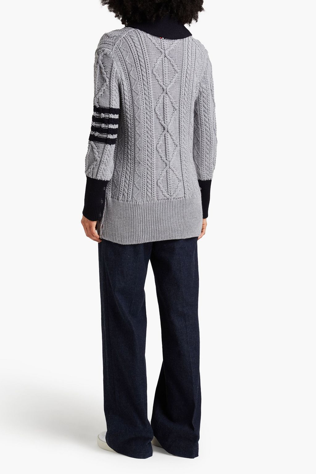 THOM BROWNE ケーブルニット ウール カーディガン ストライプ
