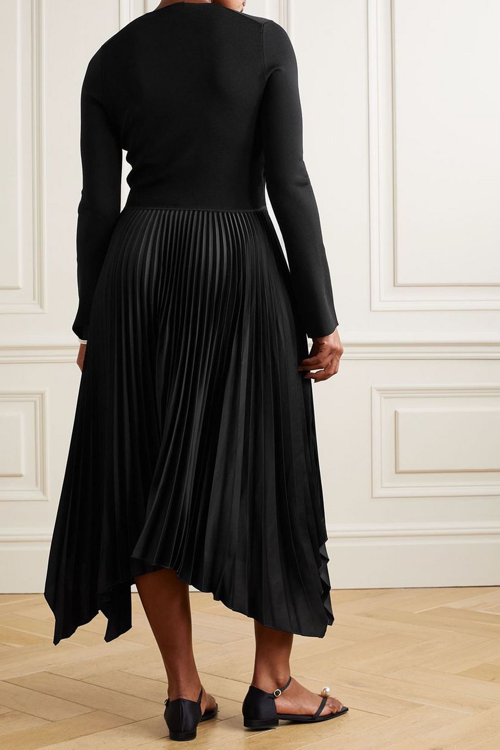 JOSEPH Deron asymmetric jersey and pleated crepe de chine midi dress