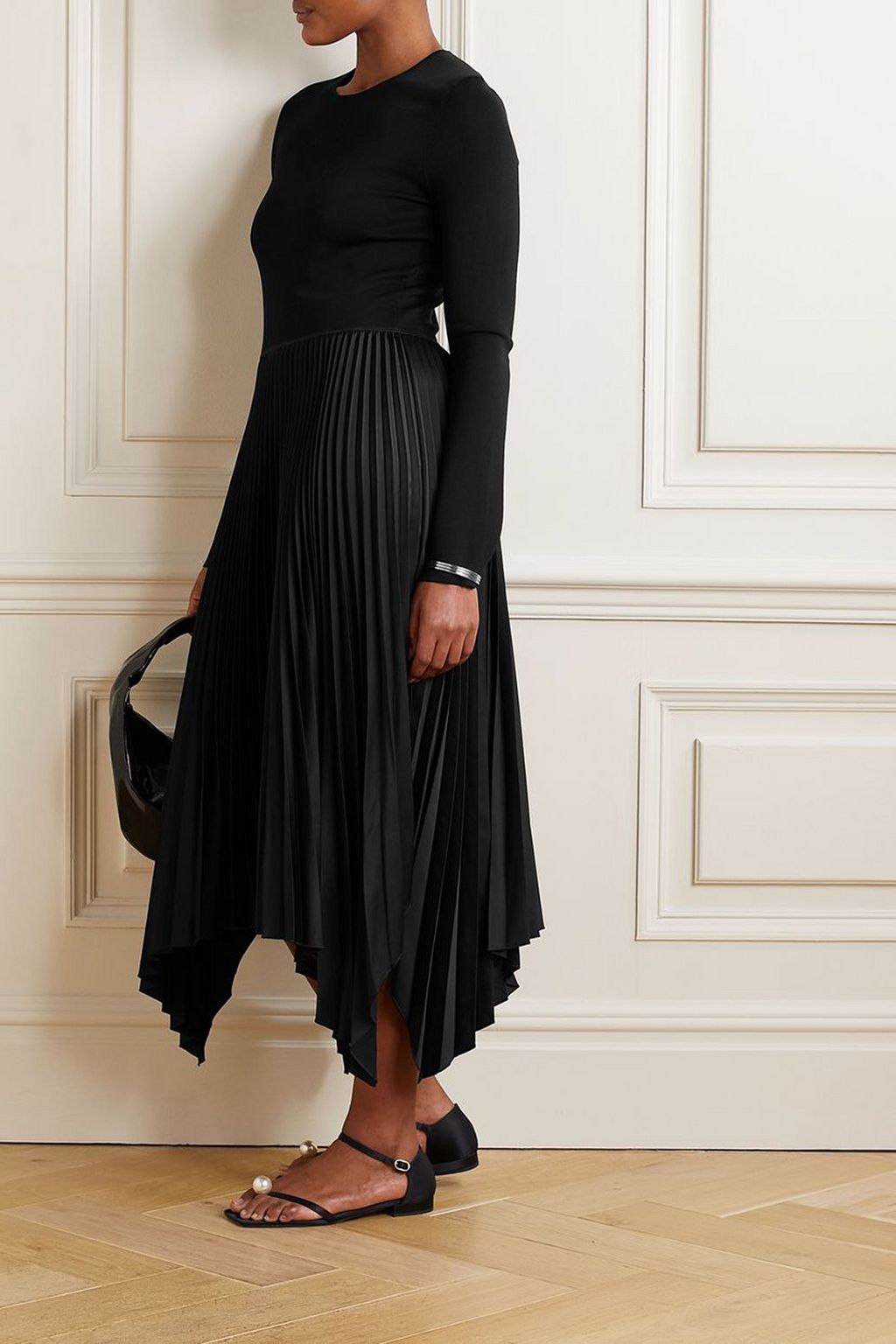 JOSEPH Deron asymmetric jersey and pleated crepe de chine midi dress