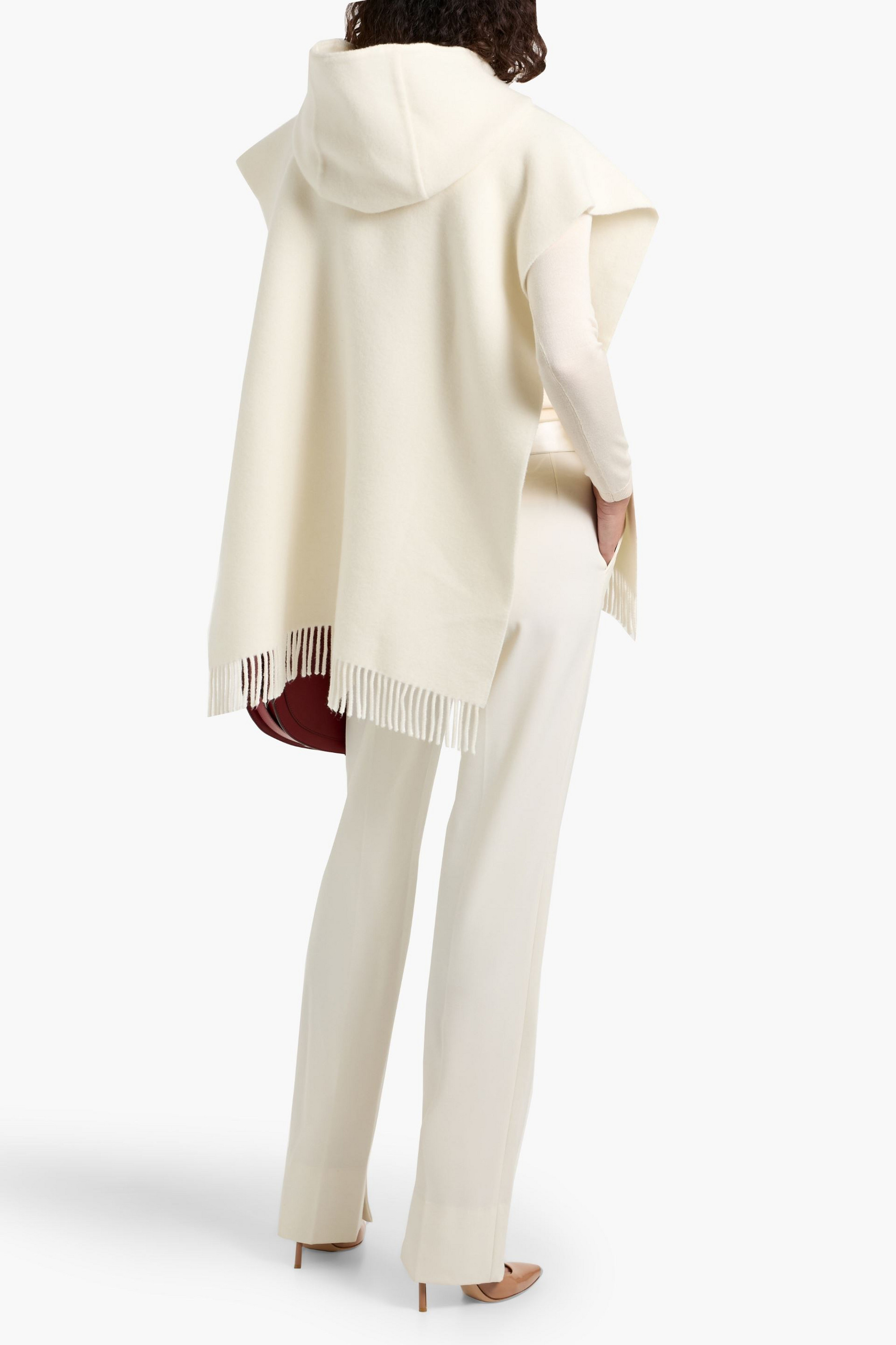 Brunello Cucinelli Fringed wool and cashmere-blend felt hooded poncho