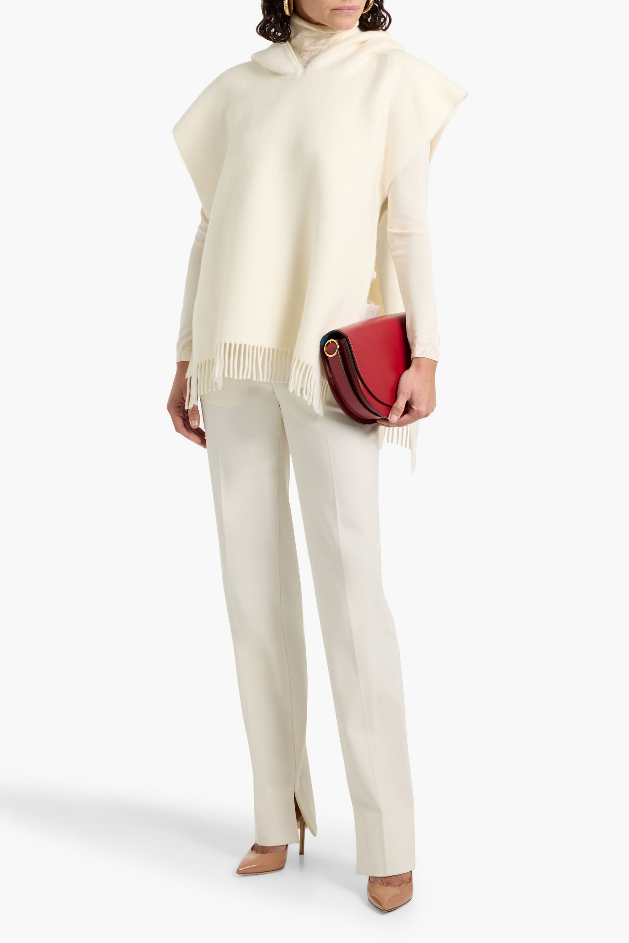 Brunello Cucinelli Fringed wool and cashmere-blend felt hooded poncho