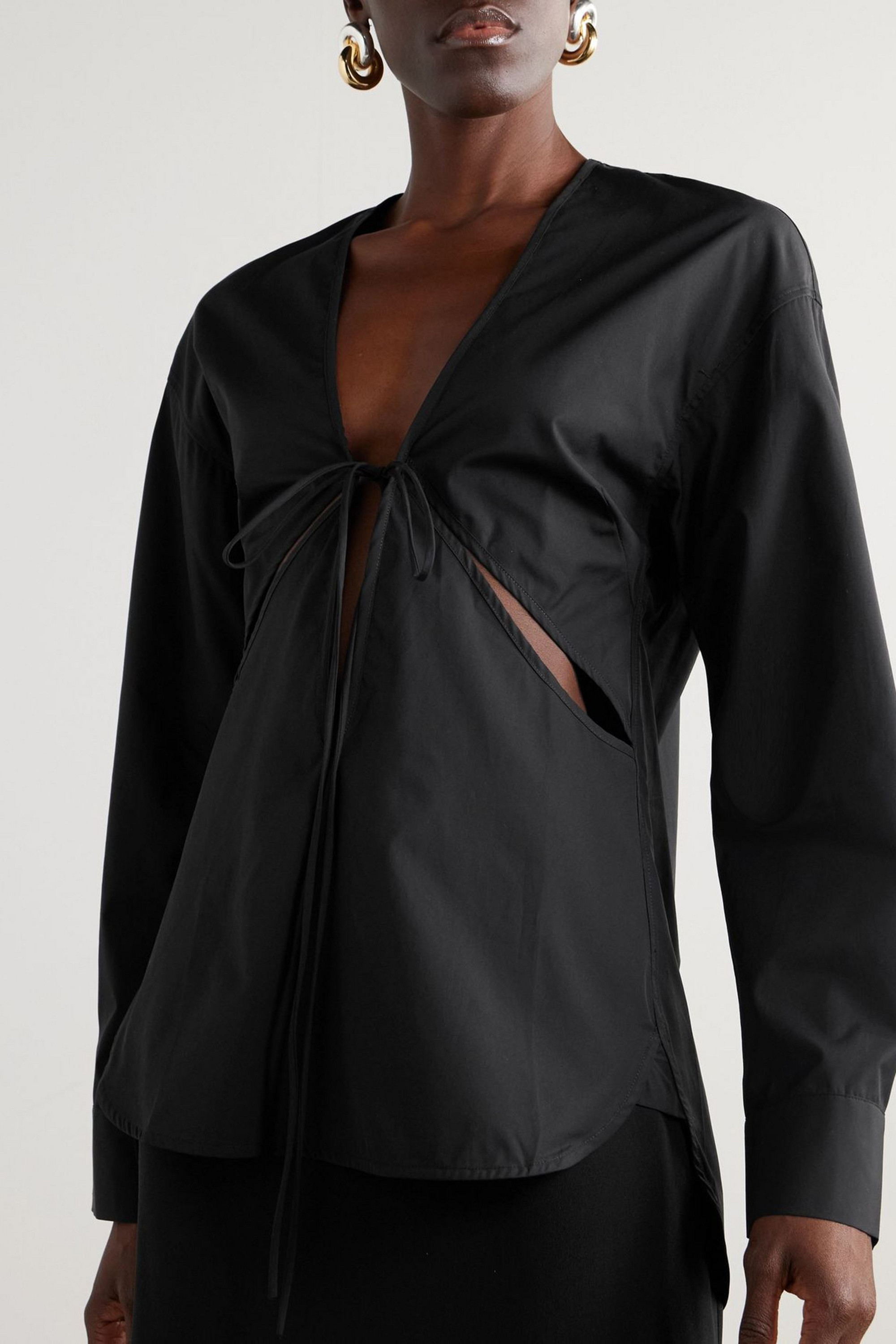 Christopher Esber Triqueta tie-detailed cutout cotton-poplin blouse