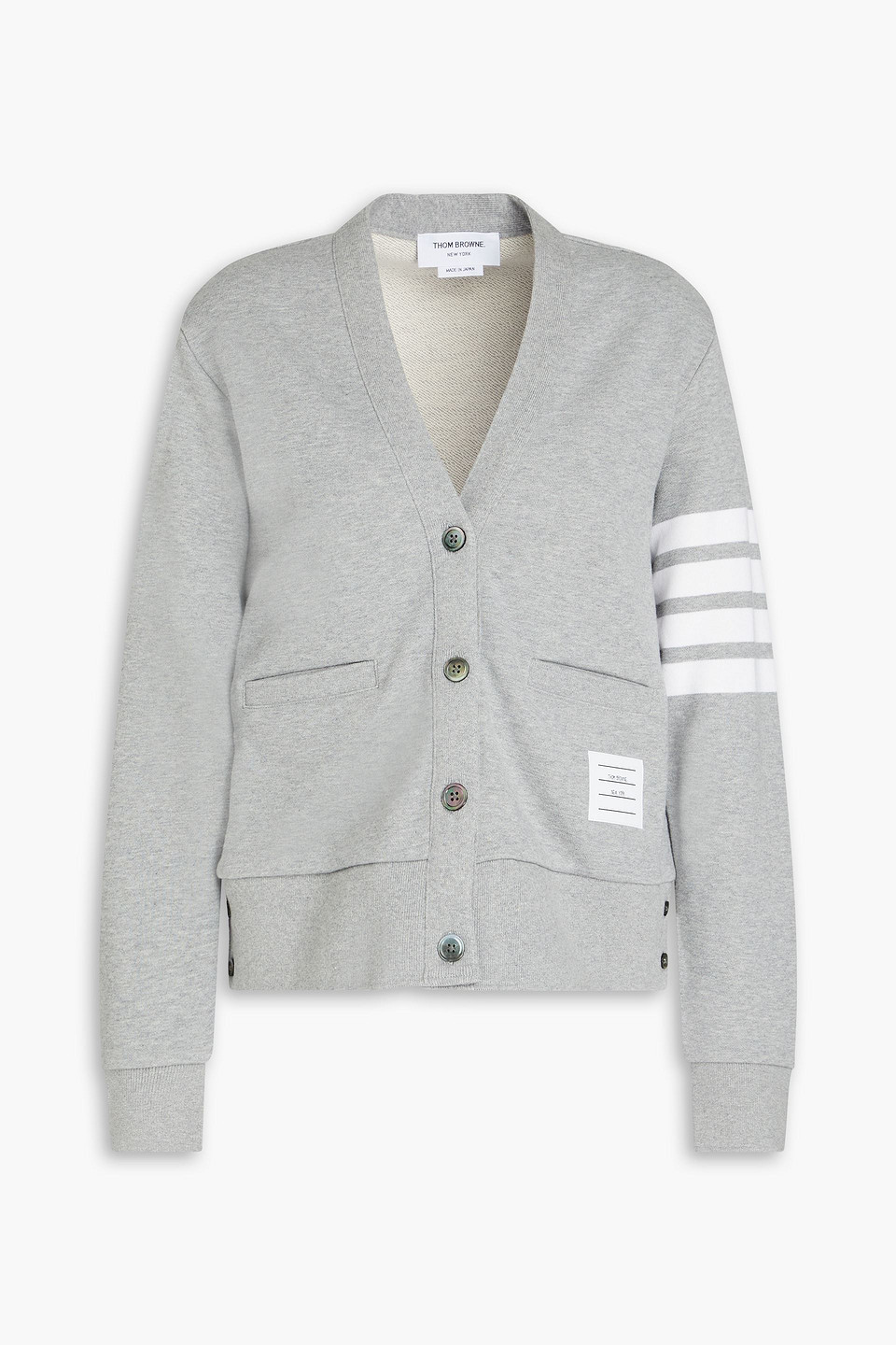 Thom Browne Four Bar Stripe Cotton Blend Knit V-neck Cardigan In Grau