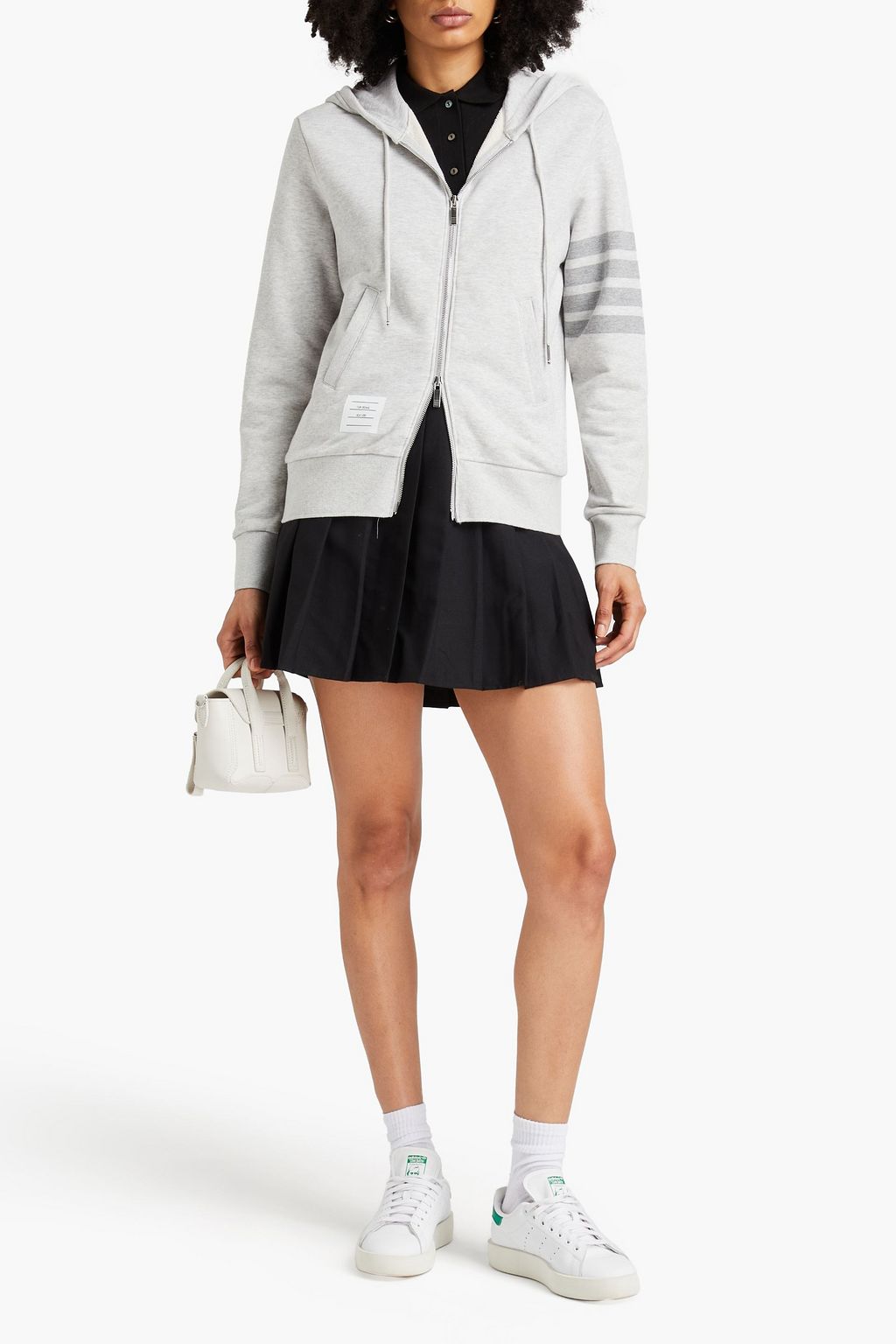 THOM BROWNE Striped French cotton-terry zip-up hoodie