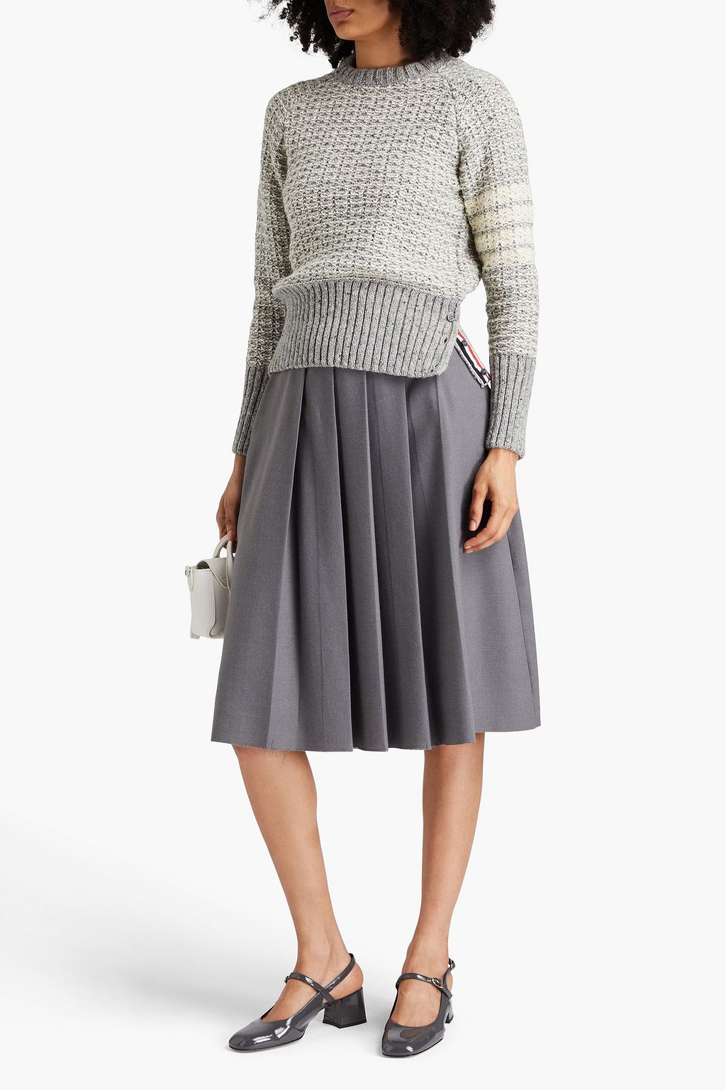 THOM BROWNE كنزة رياضية مصنوعة من الصوف ومزيج الموهير بتصميم مخطط