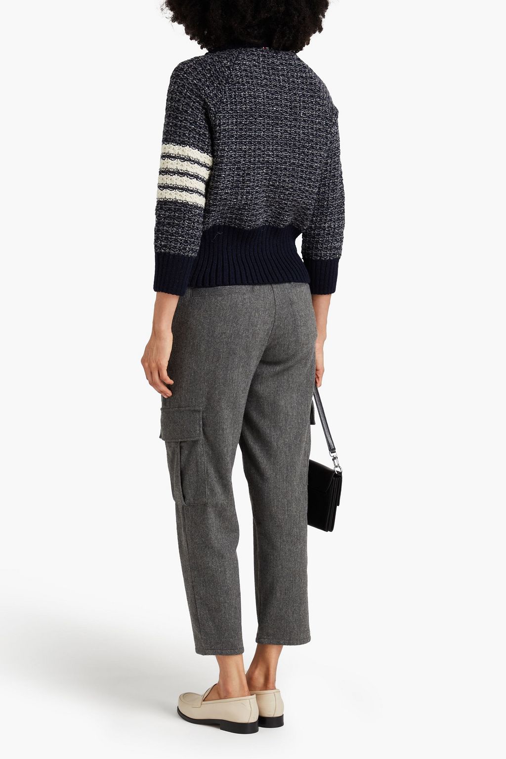 THOM BROWNE Gestreifter Cardigan aus einer Woll-Mohairmischung
