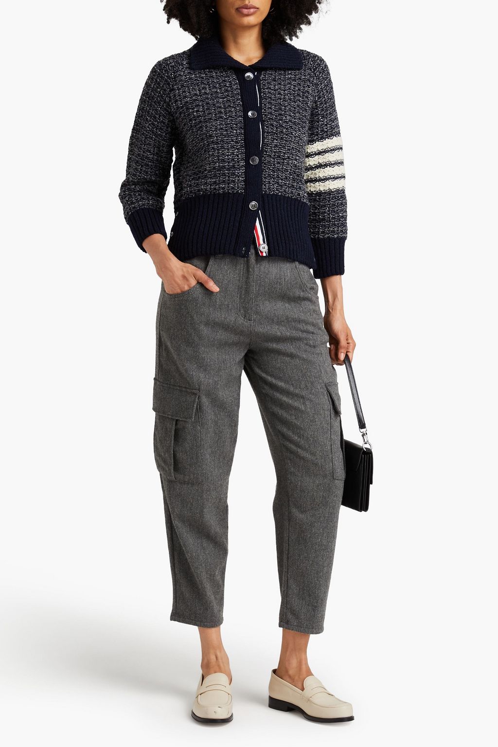 THOM BROWNE Gestreifter Cardigan aus einer Woll-Mohairmischung