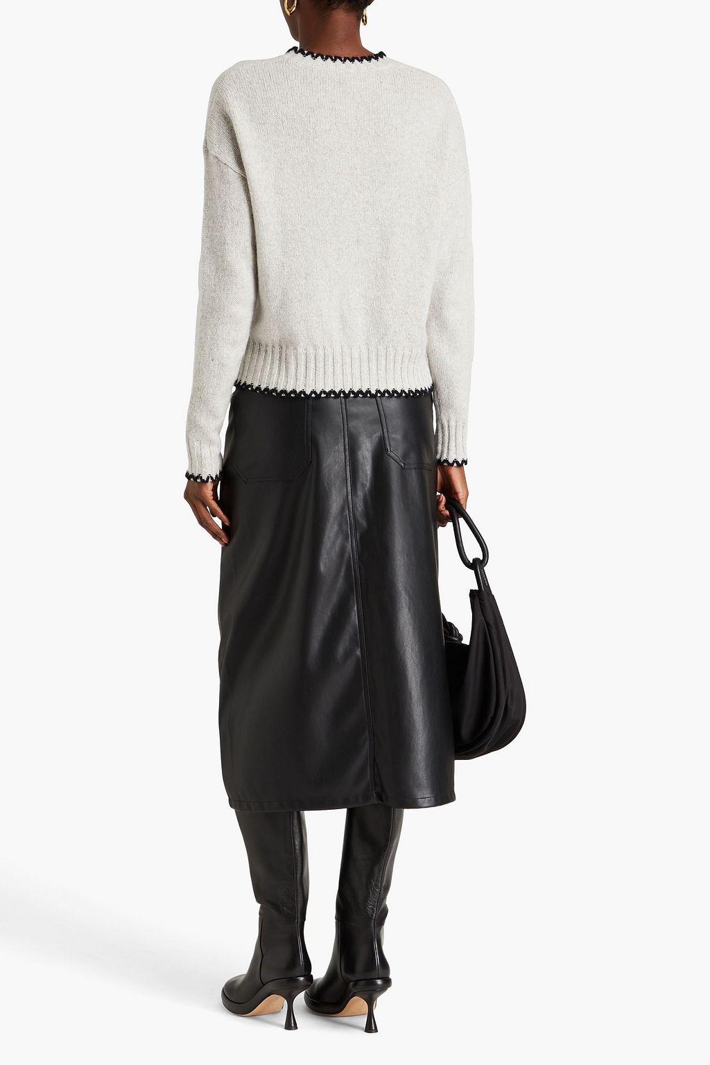 AUTUMN CASHMERE كنزة رياضية من الكشمير وقماش الدونيغال بدرزات نافرة