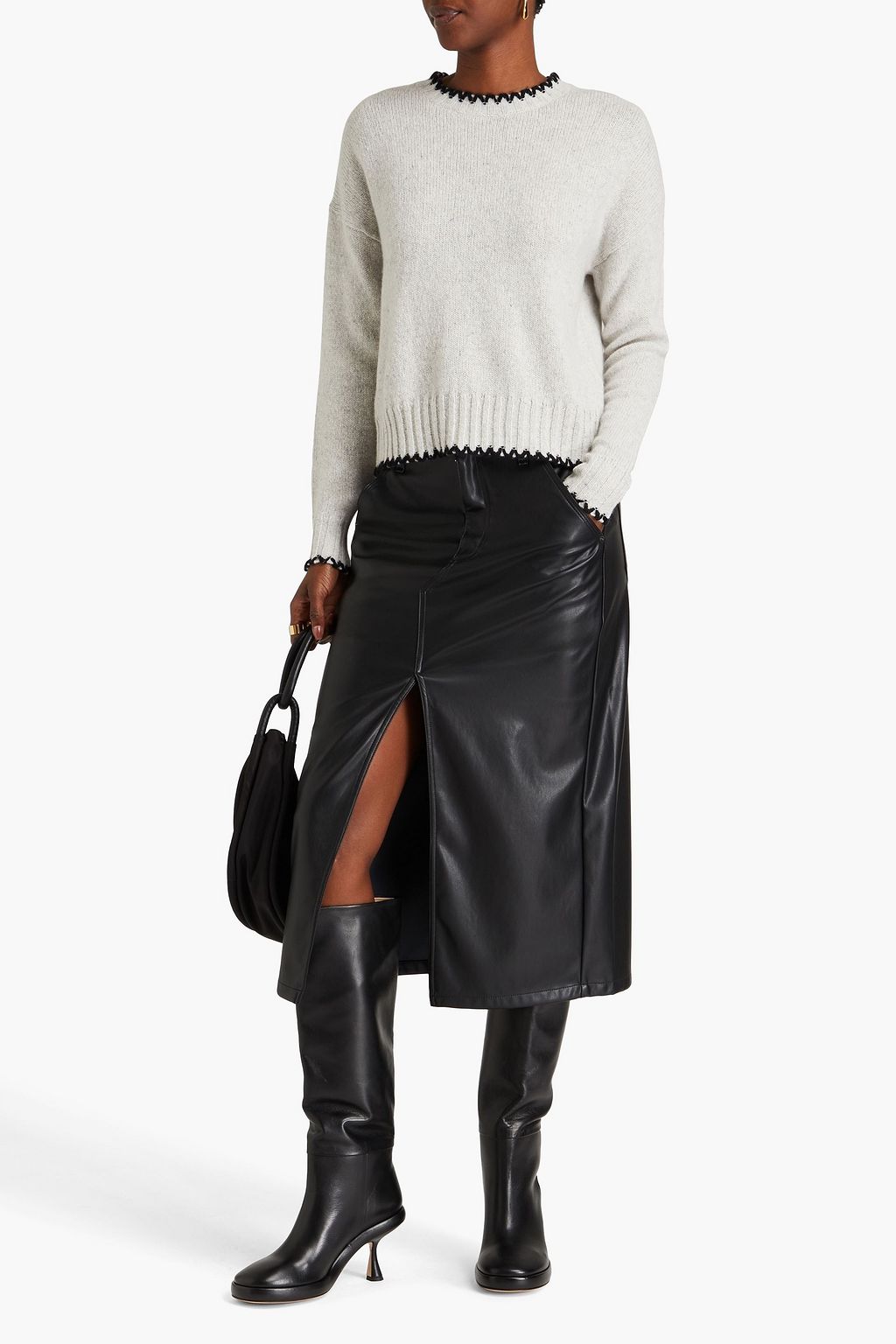 AUTUMN CASHMERE كنزة رياضية من الكشمير وقماش الدونيغال بدرزات نافرة