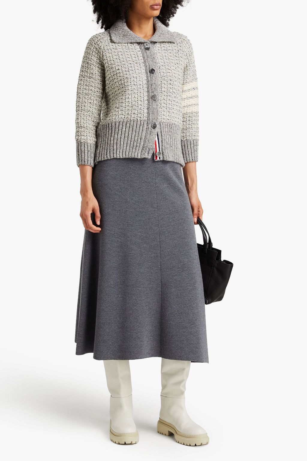 THOM BROWNE Striped wool and mohair-blend cardigan