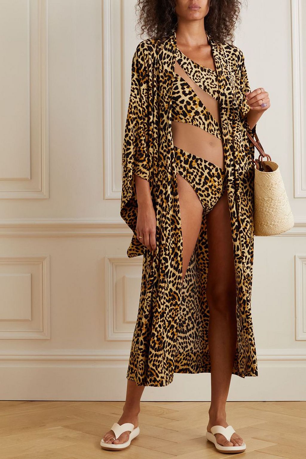 NORMA KAMALI Strandkleid aus Stretch-Jersey mit Leopardenprint