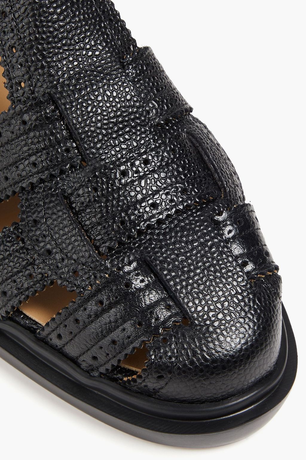 THOM BROWNE Brouged Fisherman pebbled-leather sandals