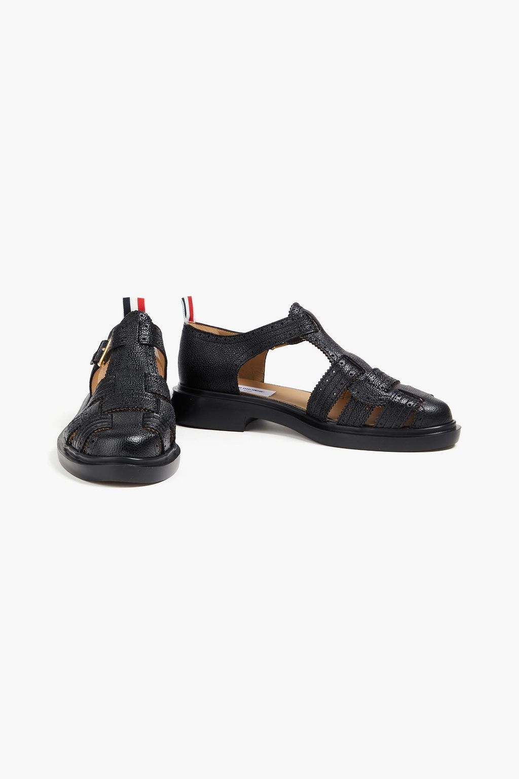 THOM BROWNE Brouged Fisherman pebbled-leather sandals
