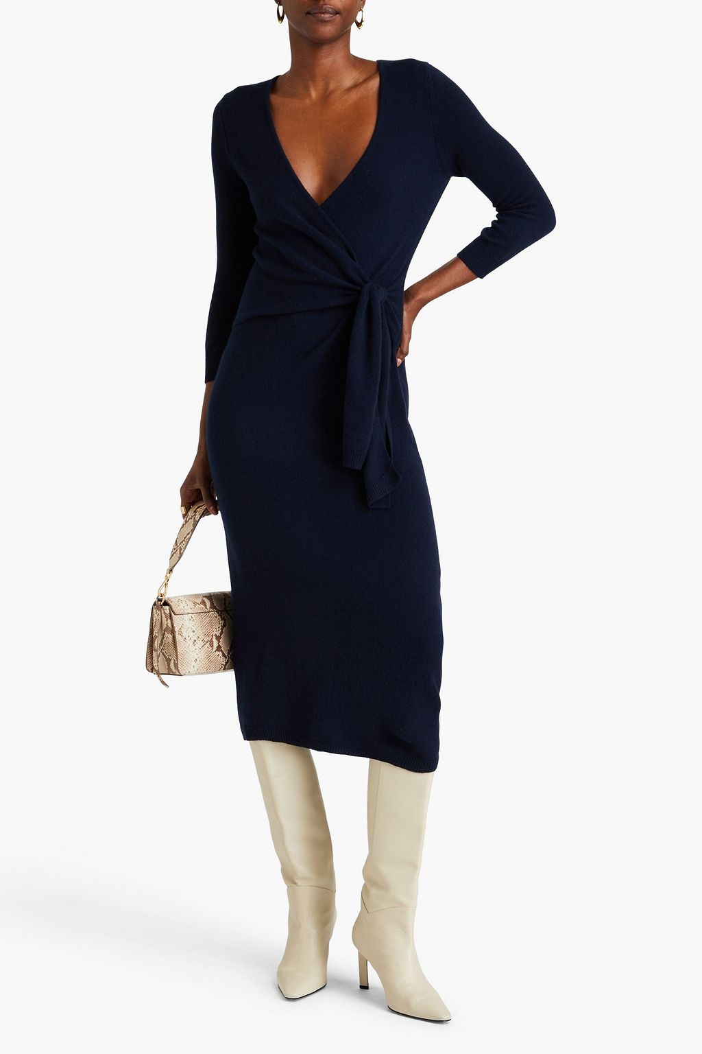 AUTUMN CASHMERE فستان متوسط الطول مصنوع من الكشمير بتصميم ملتف