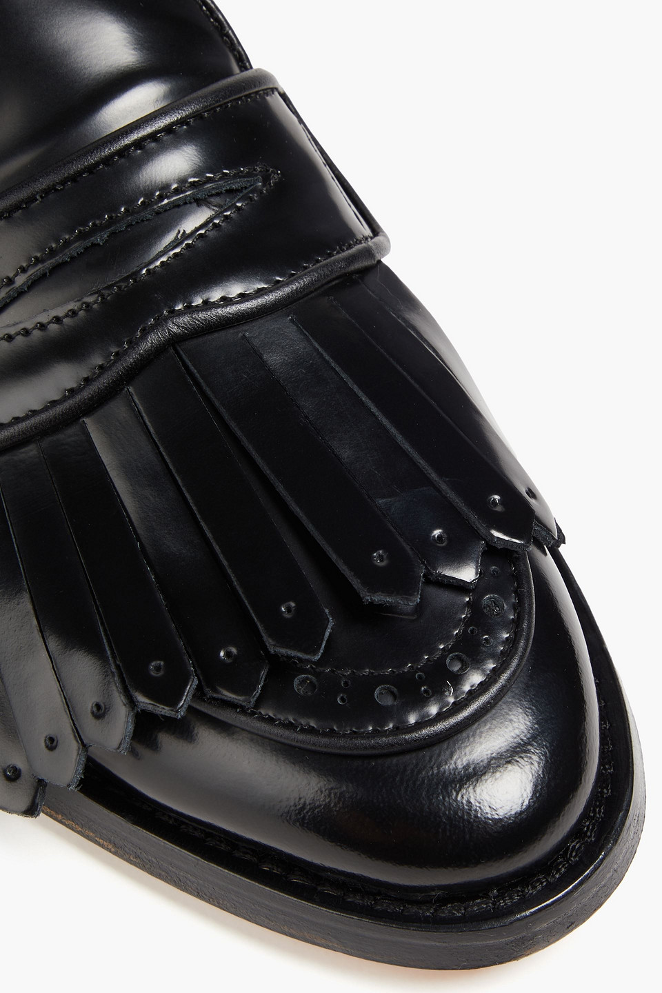 Thom Browne Kilt Varsity Fringed Glossed-leather Slippers In Black