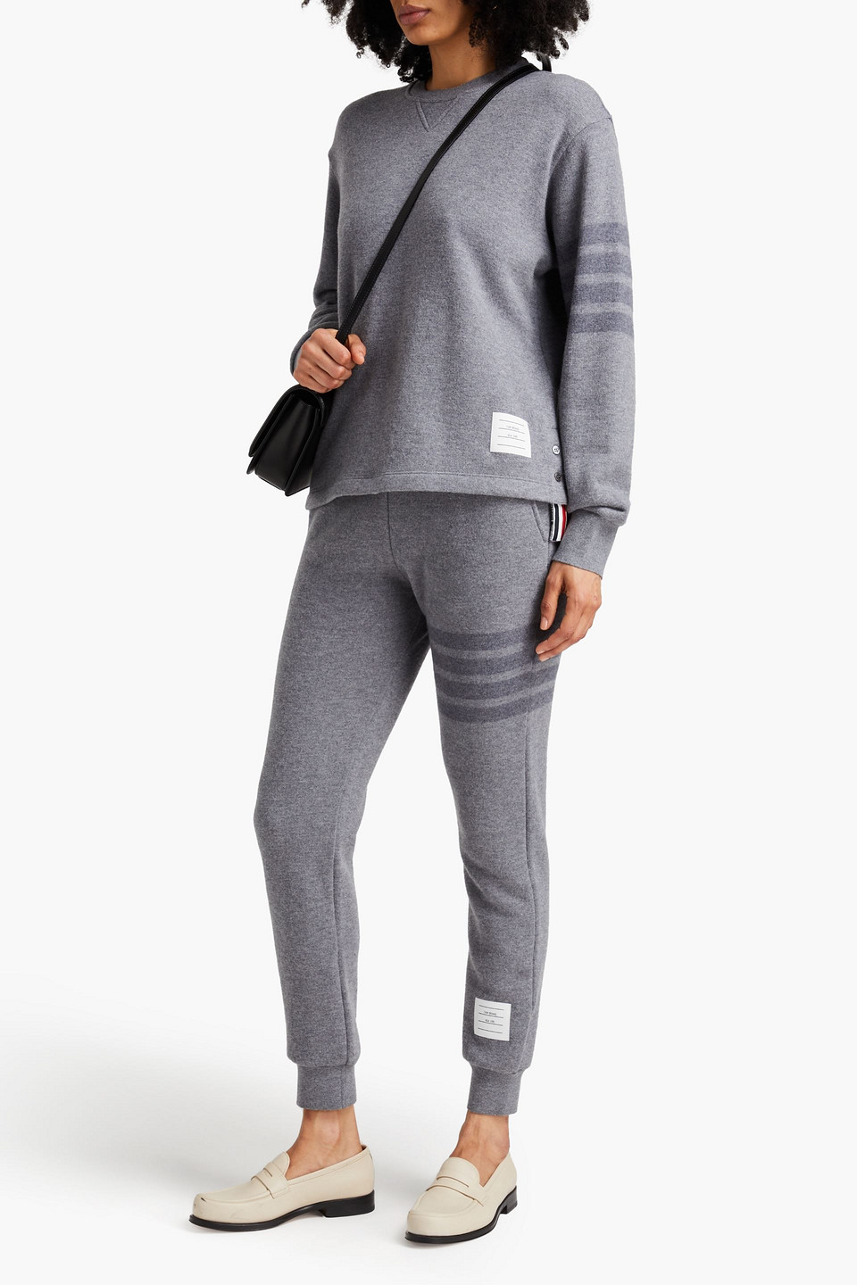Thom Browne Sweatshirt Aus Wollfrottee Mit Streifen In Grau