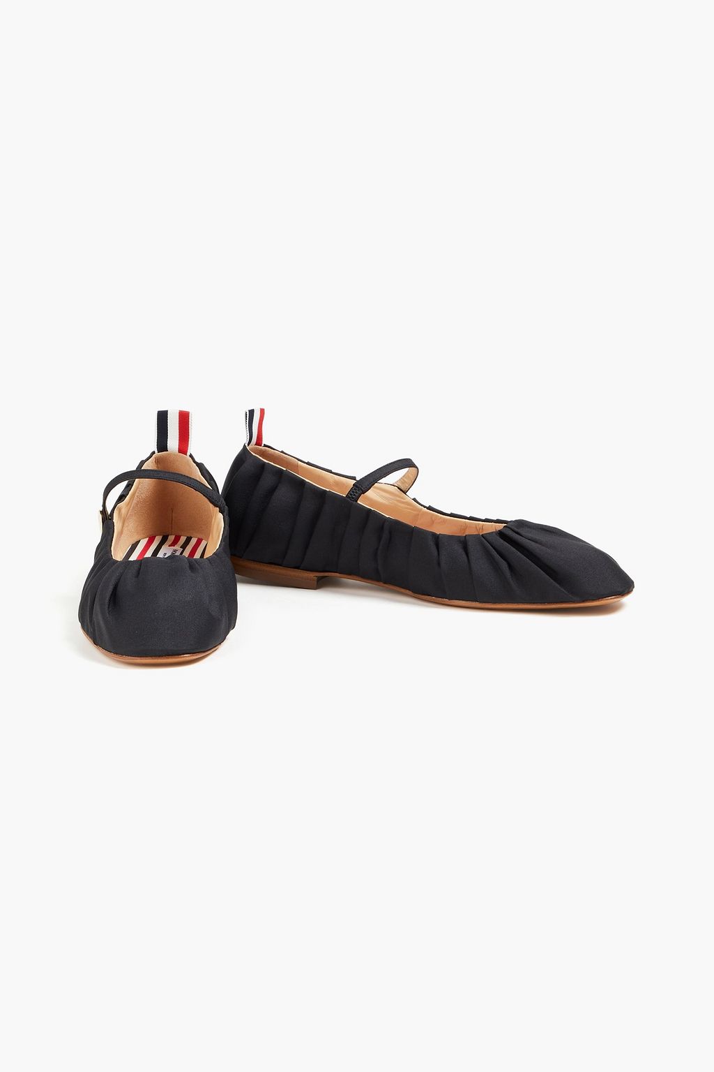 THOM BROWNE حذاء باليرينا مسطح "جون توم" من الحرير بتأثير مزموم