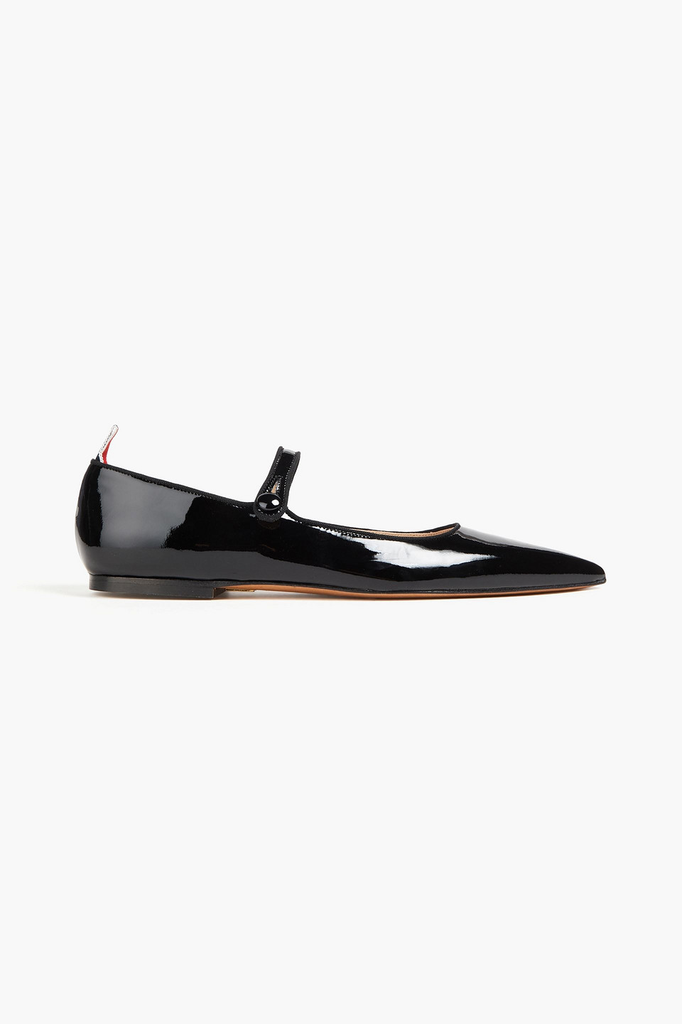 Thom Browne Pointed Thom John Flat In Soft Patent Leather In Black