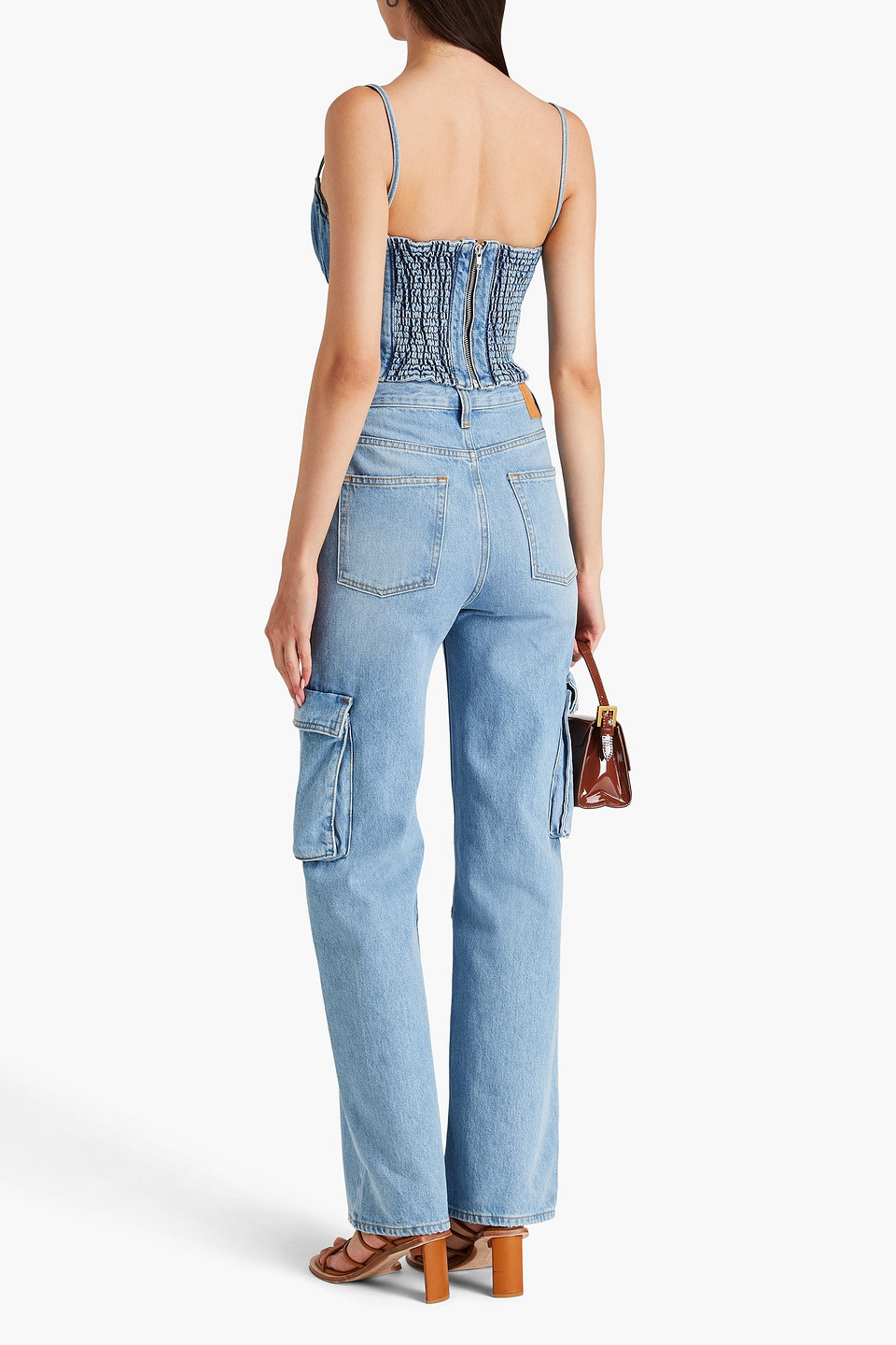Shop Magda Butrym Denim Bustier Top In Mid Denim