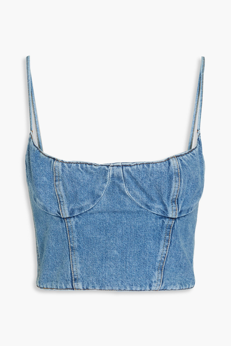 Shop Magda Butrym Denim Bustier Top In Mid Denim