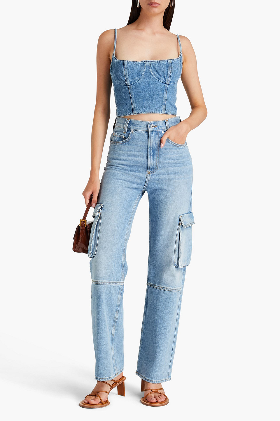 Shop Magda Butrym Denim Bustier Top In Mid Denim