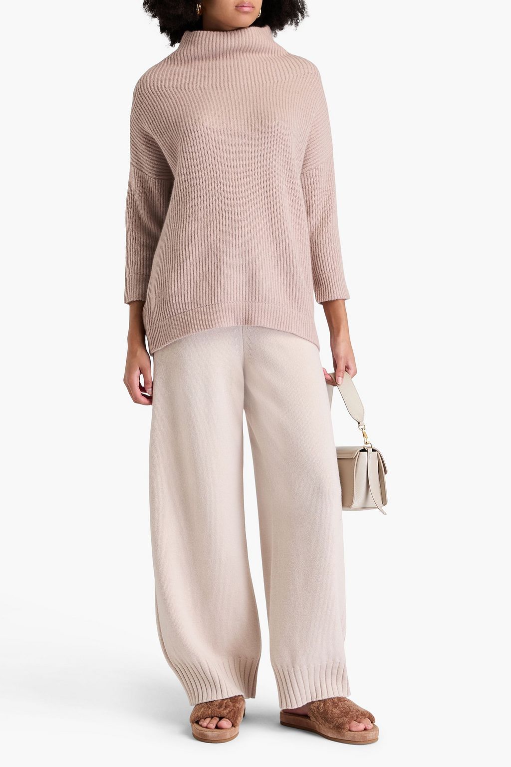 AUTUMN CASHMERE كنزة رياضية بياقة عالية من الكشمير بتصميم مضلّع وفضفاض