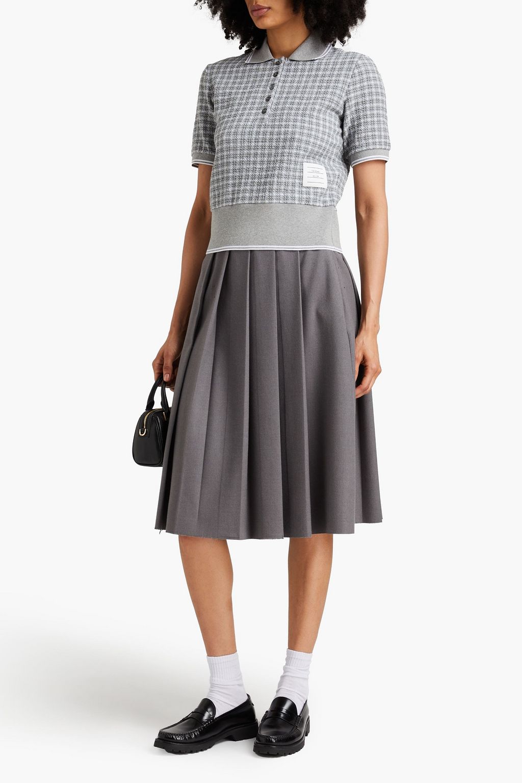 THOM BROWNE Checked cotton-blend tweed polo shirt