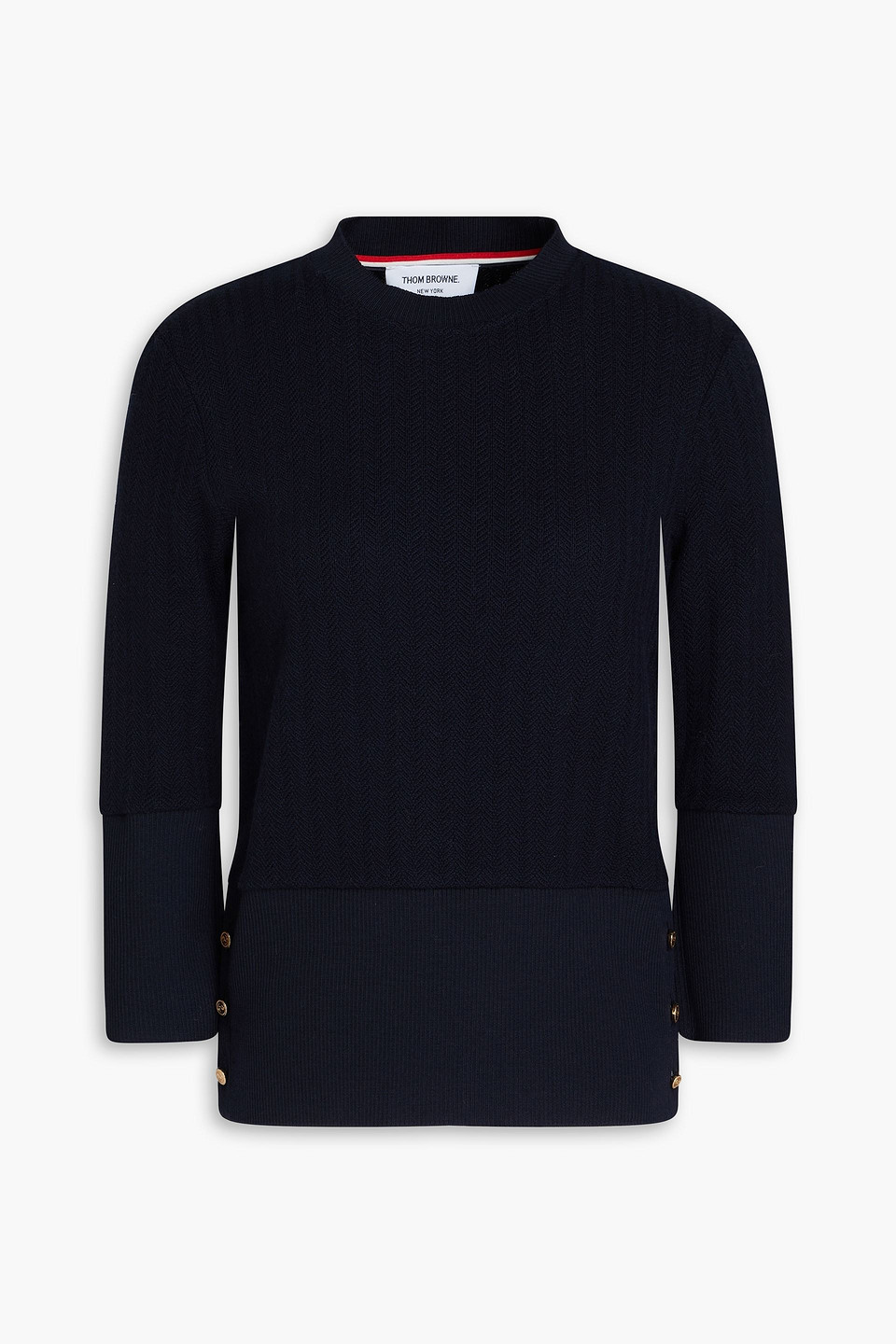 Thom Browne Herringbone Wool Sweater In Midnight Blue