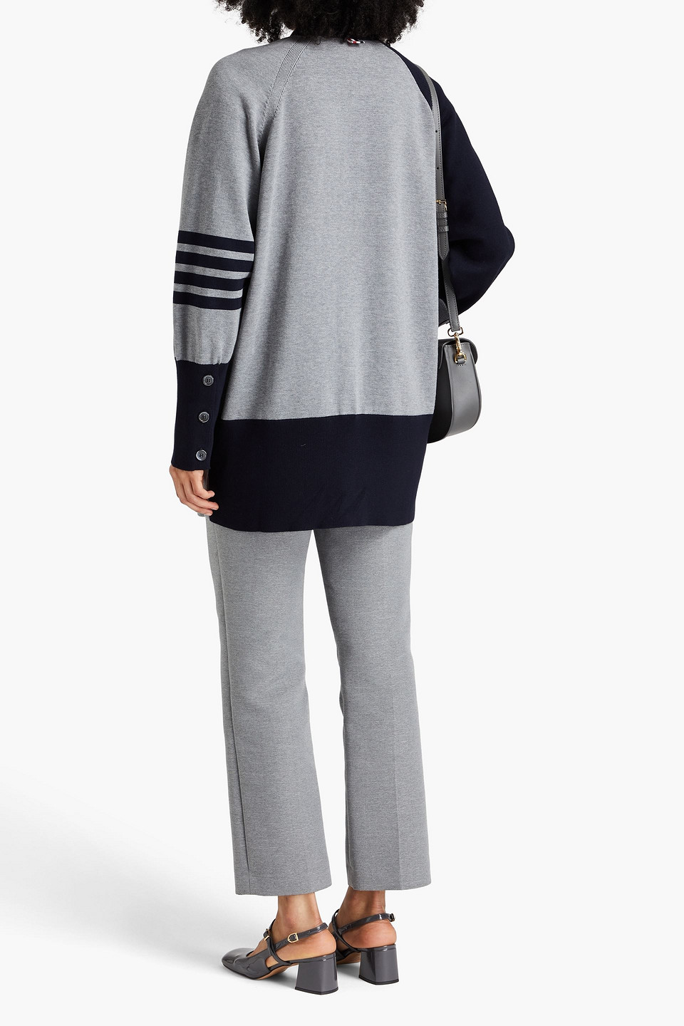 Thom Browne Two-tone Striped Cotton Cardigan In Gray