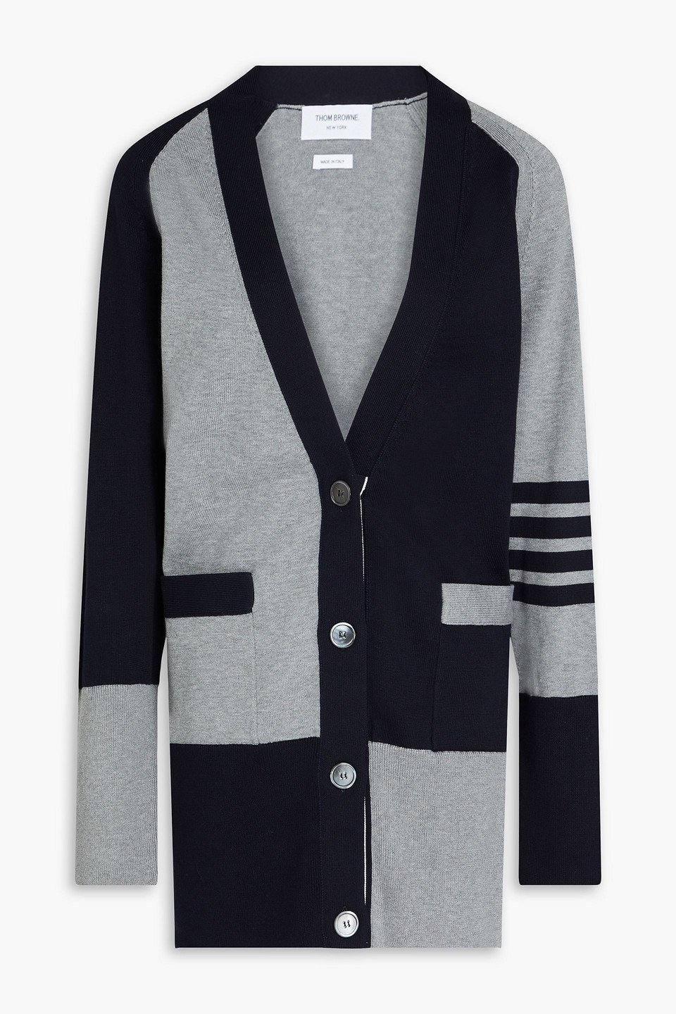 Thom Browne Two-tone Striped Cotton Cardigan In Gray