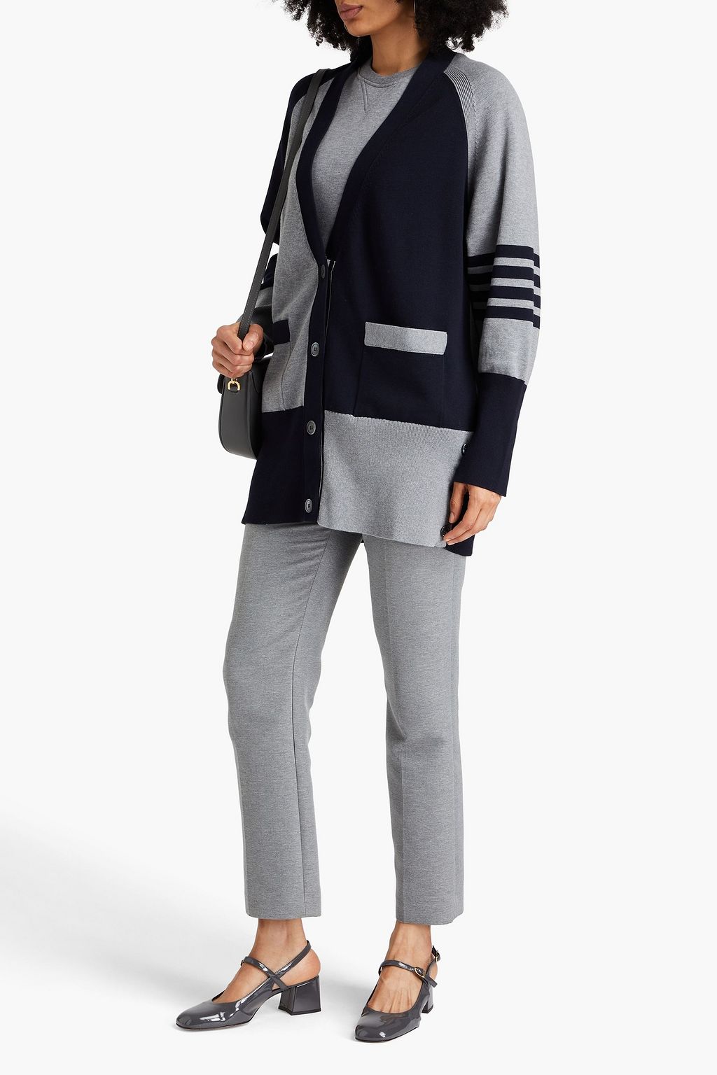 THOM BROWNE كارديغان من القطن مخطط وبلونين