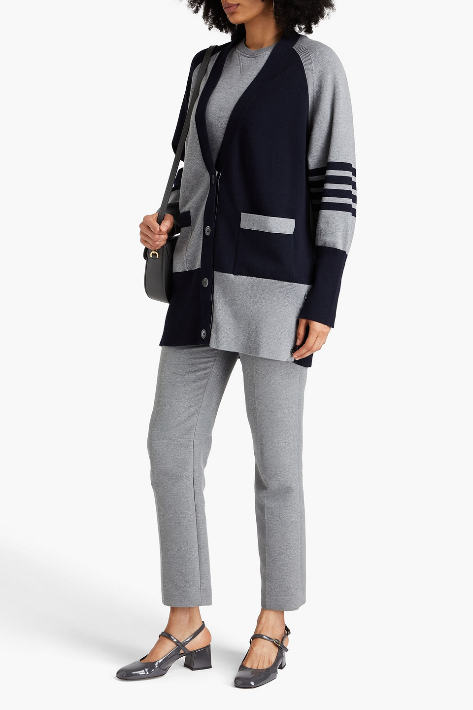 Thom Browne Two-tone Striped Cotton Cardigan In Gray