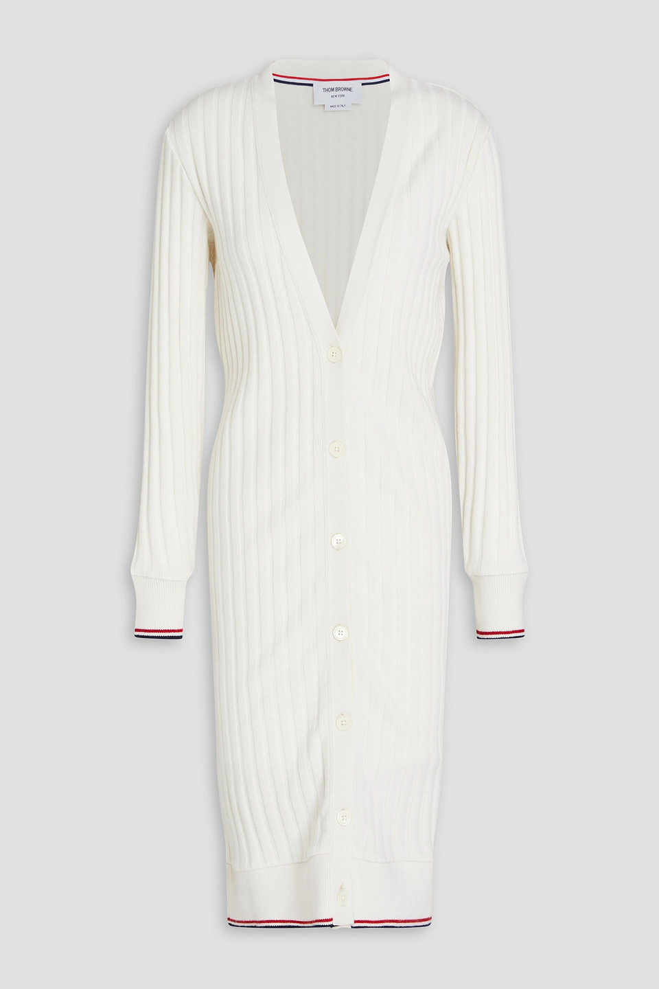 Thom Browne Ribbed Cashmere Cardigan In Ecru