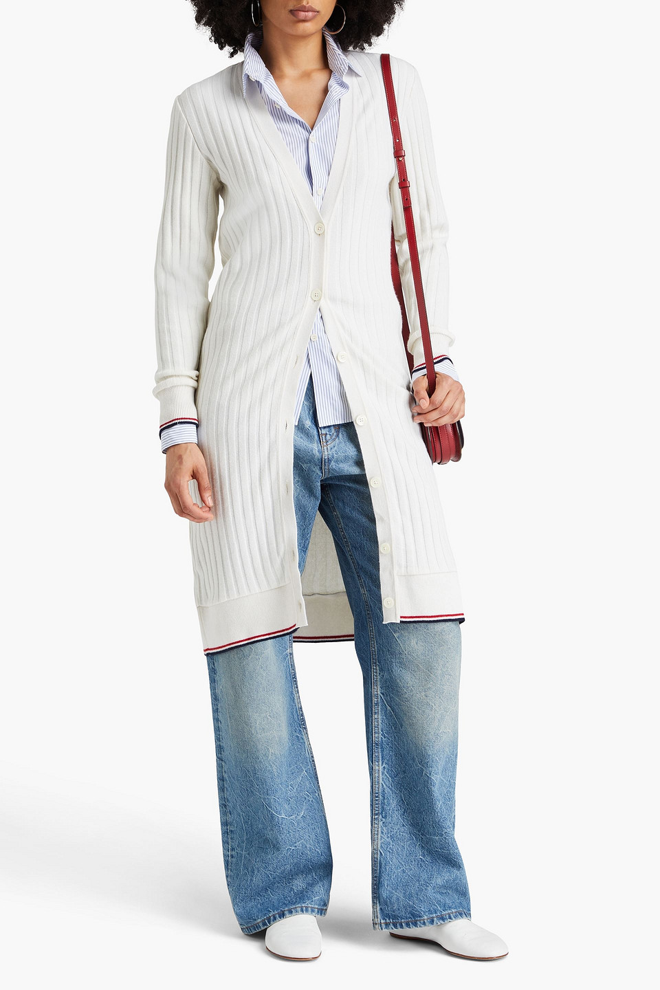Thom Browne Ribbed Cashmere Cardigan In Ecru