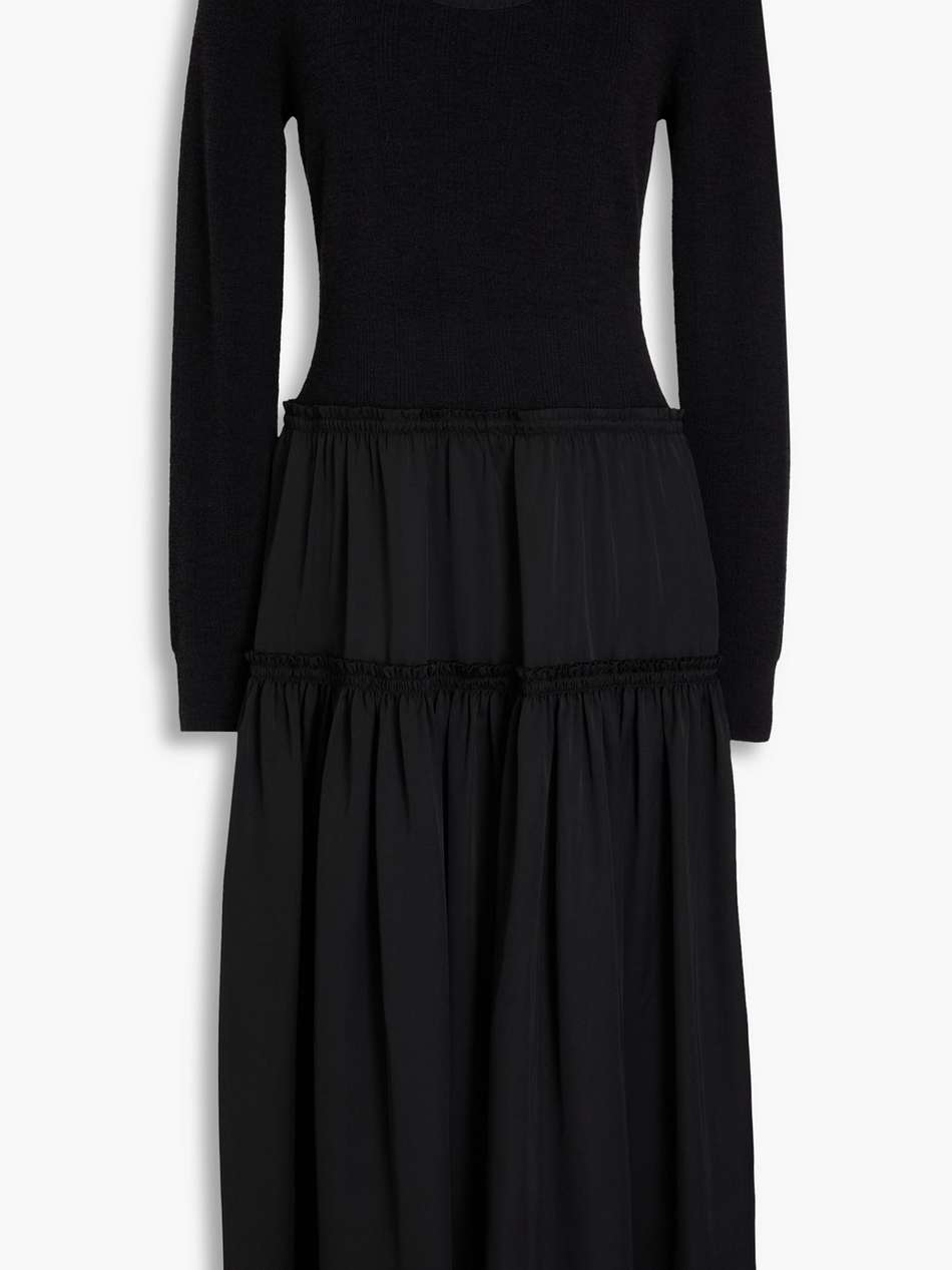 ribbed knit-paneled satin midi dress