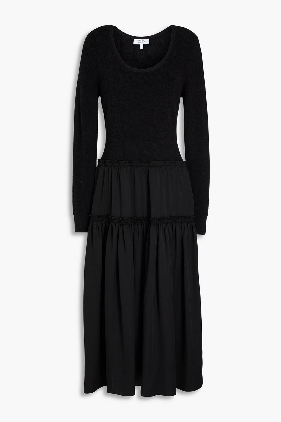 Theory Midikleid Aus Satin Mit Rippstrickeinsatz In Schwarz