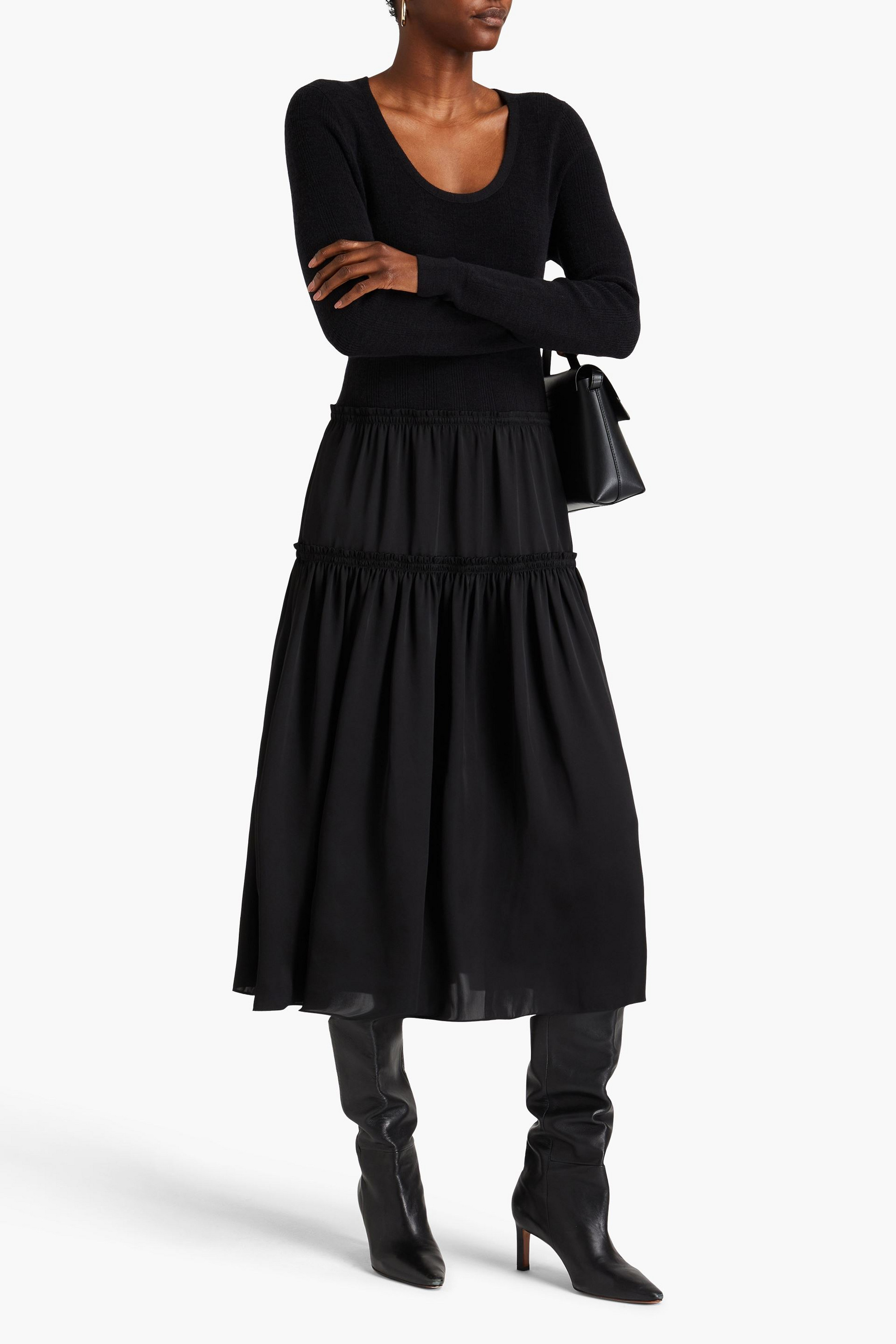 Theory Ribbed knit-paneled satin midi dress