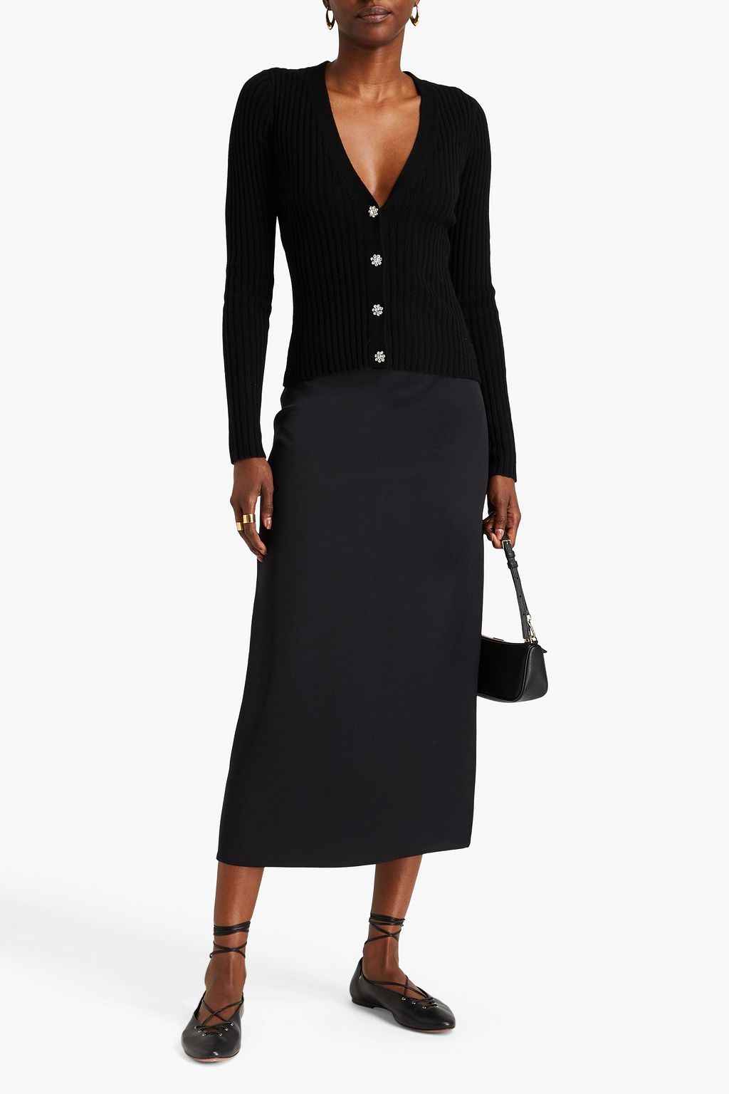 AUTUMN CASHMERE Crystal-embellished ribbed cashmere cardigan