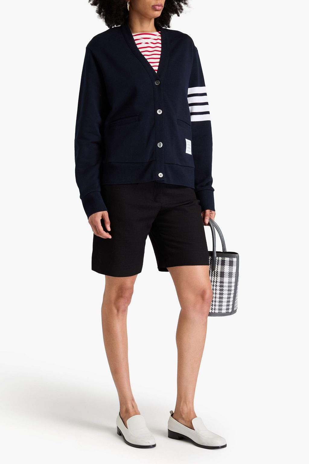 THOM BROWNE 스트라이프 프렌치 코튼 테리 카디건