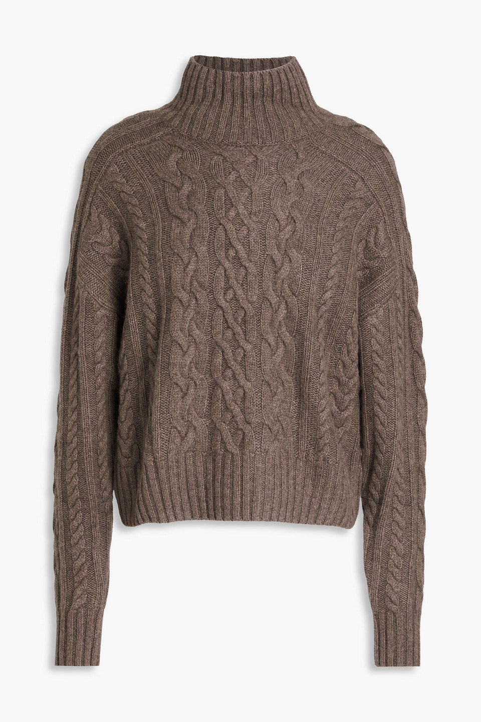 Autumn Cashmere Cropped Cable-knit Turtleneck Sweater In Taupe